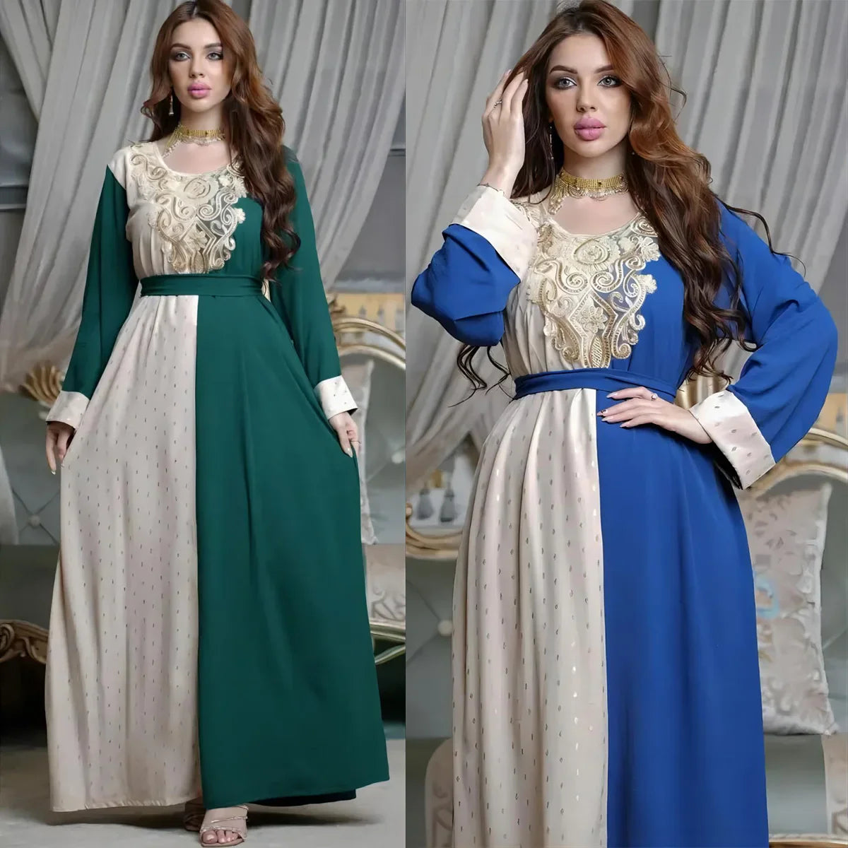 Dubai Abaya Caftan Kaftan Ramadan Gurban Festival Arabic Embroidery Decal Muslim Waist Robe Dress Middle East Wedding Abaya