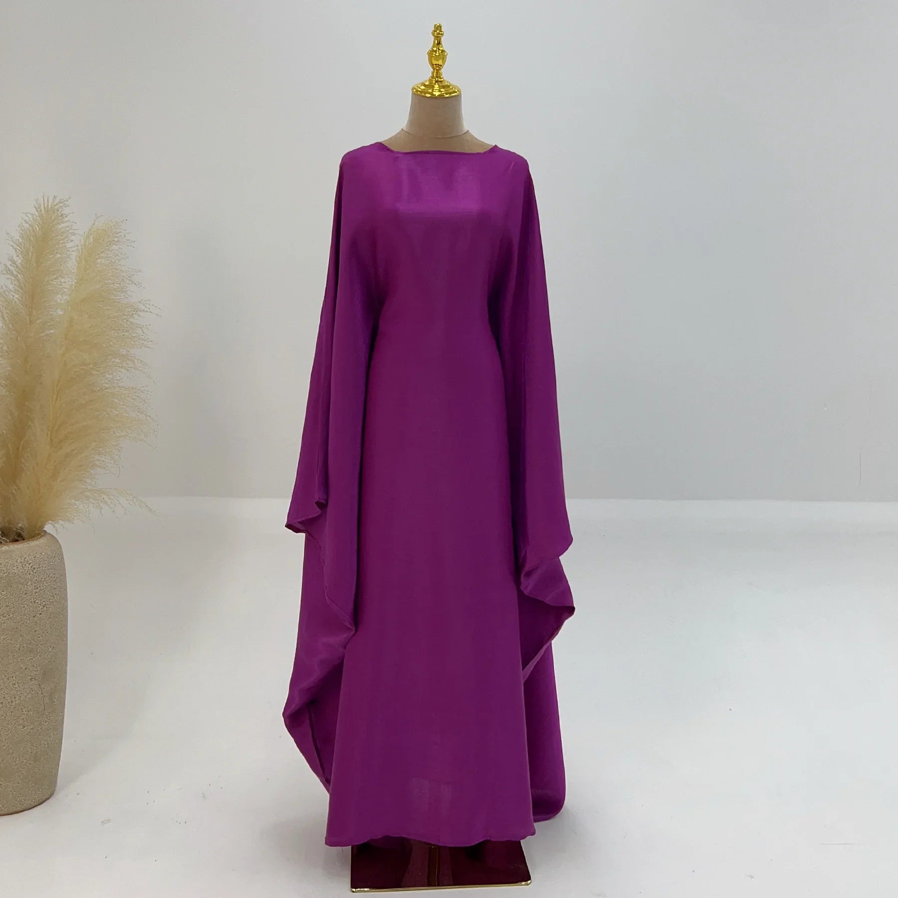 Abaya Women Ramadan Shiny Dubai Muslim Dress Female Bat Sleeve Loose Robe Eid Djellaba Jalabiya Turkey Prayer Gown Arabic Kaftan 09 Purple