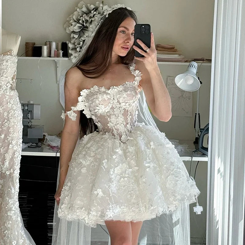Eightree 2025 A-Line Wedding Dresses Sweetheart Princess Appliques Lace Bride Dress Boho Beach Short Wedding Prom Gown Plus Size Ivory