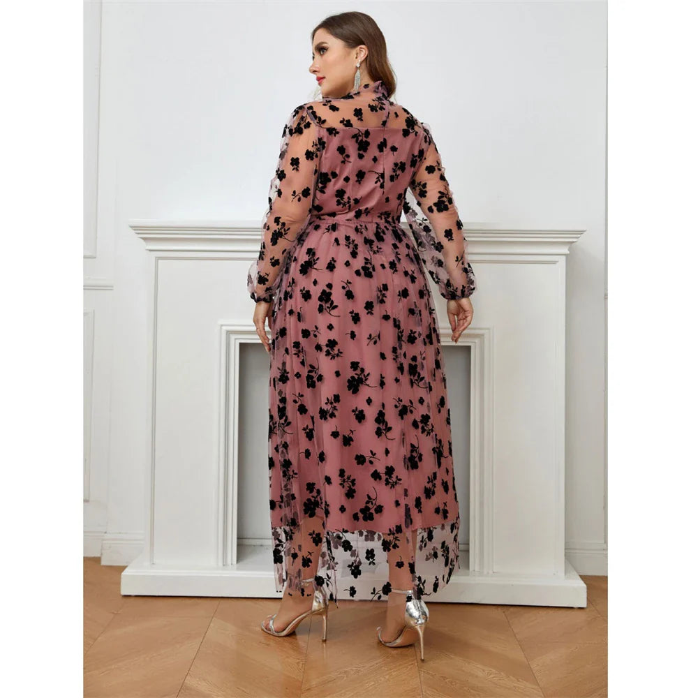 Plus Size Abaya for 2024 Muslim Women Mesh Long Sleeve Maxi Dresses Turkey Kaftan Eid Party Islamic Arab Gown Jalabiya Vestidos