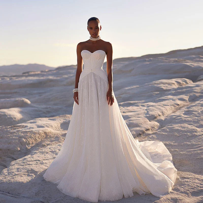 Elegant A-Line Wedding Dresses Sweetheart Lace Floor Length Bridal Dress Boho Beach Wedding Prom Ball Gowns Customized WHITE 26W
