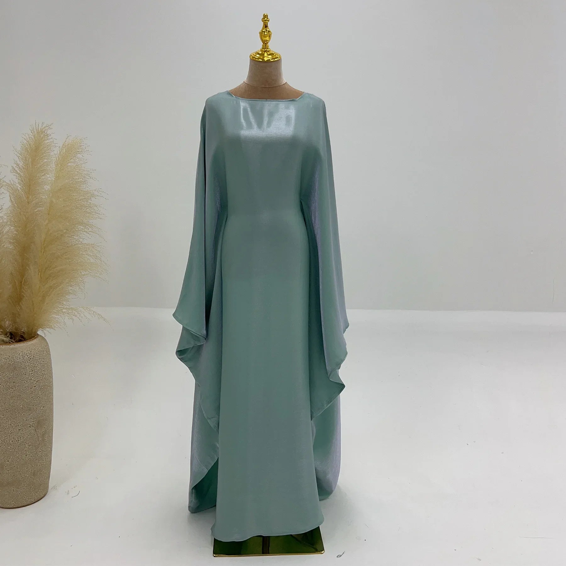 Abaya Women Ramadan Shiny Dubai Muslim Dress Female Bat Sleeve Loose Robe Eid Djellaba Jalabiya Turkey Prayer Gown Arabic Kaftan 03 Green