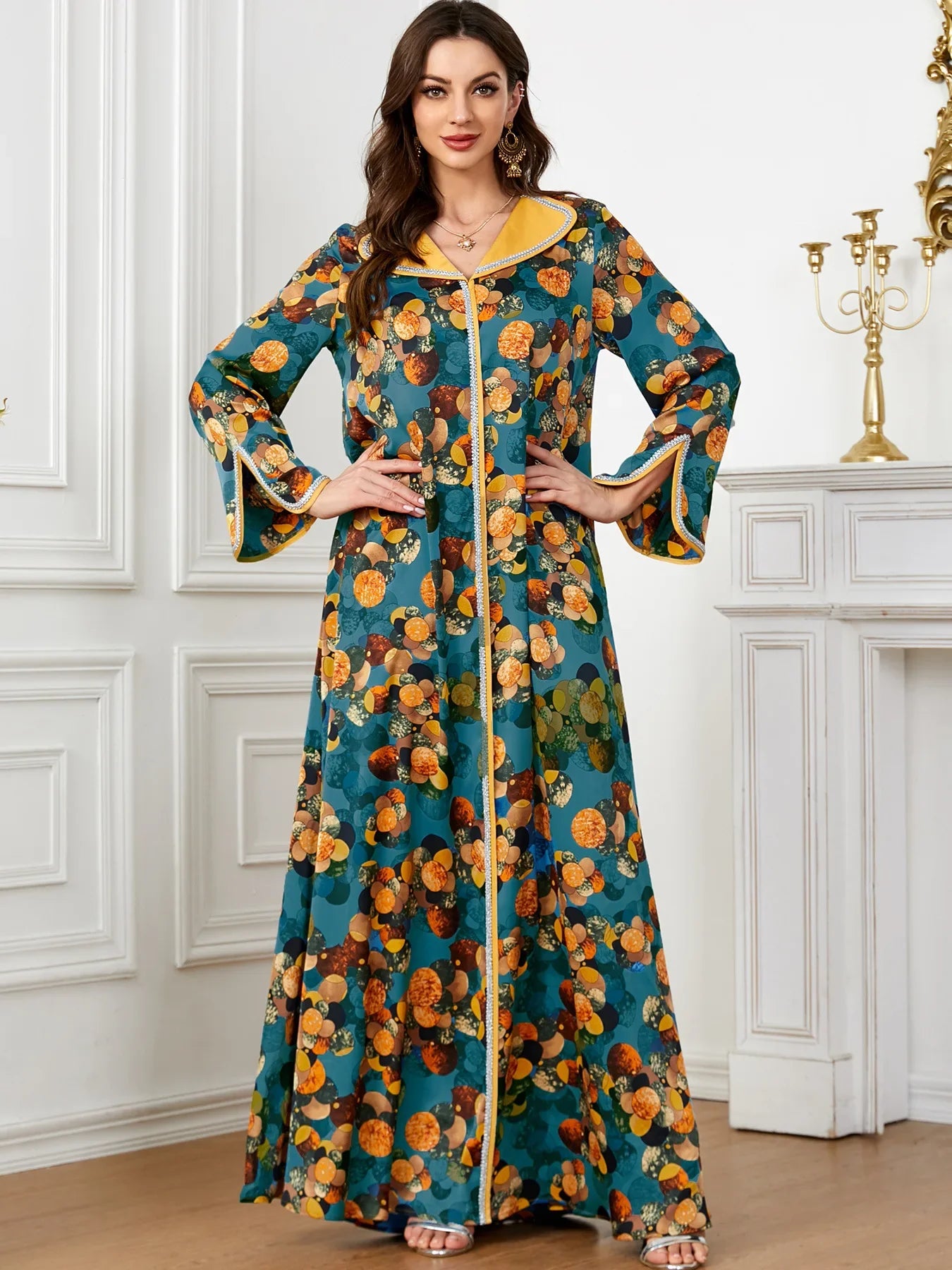 Museum Fashion Printed Maxi Dress For Ethnic Dubai Saudi Arabia Long Dresses Kaftan Abaya Clothes Vestidos Femenino 2024 Summer Blue