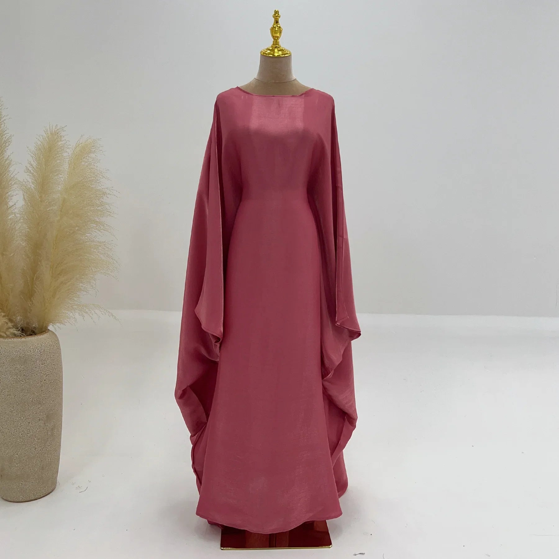 Abaya Women Ramadan Shiny Dubai Muslim Dress Female Bat Sleeve Loose Robe Eid Djellaba Jalabiya Turkey Prayer Gown Arabic Kaftan 12 Brick Red