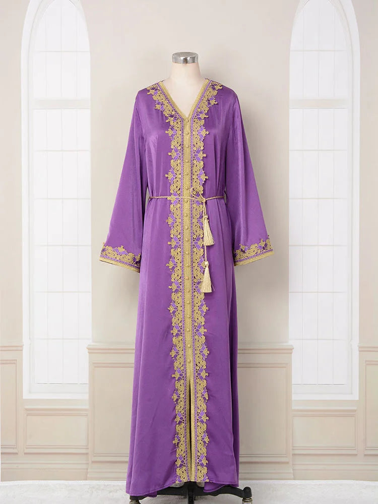 Abaya For Women Dubai Middle East Wedding Kaftan Summer New Abaya Ethnic Style Robe Muslim Jalabiya Fashion Dress Women Clothing Purple