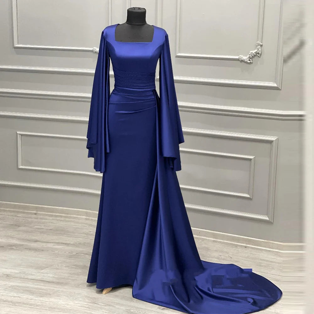 Dubai Kaftan Arabic Long Sleeve Evening Gown Royal Blue Muslim Formal Occasion Dresses Mermaid Islamic Robes De Soirée royal blue