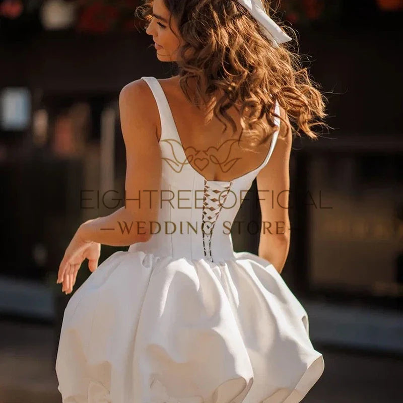 White Mini Wedding Dresses Sleeveless Short Satin Wedding Gowns Boho Bridal Prom Dress bestidos de novia Customsized