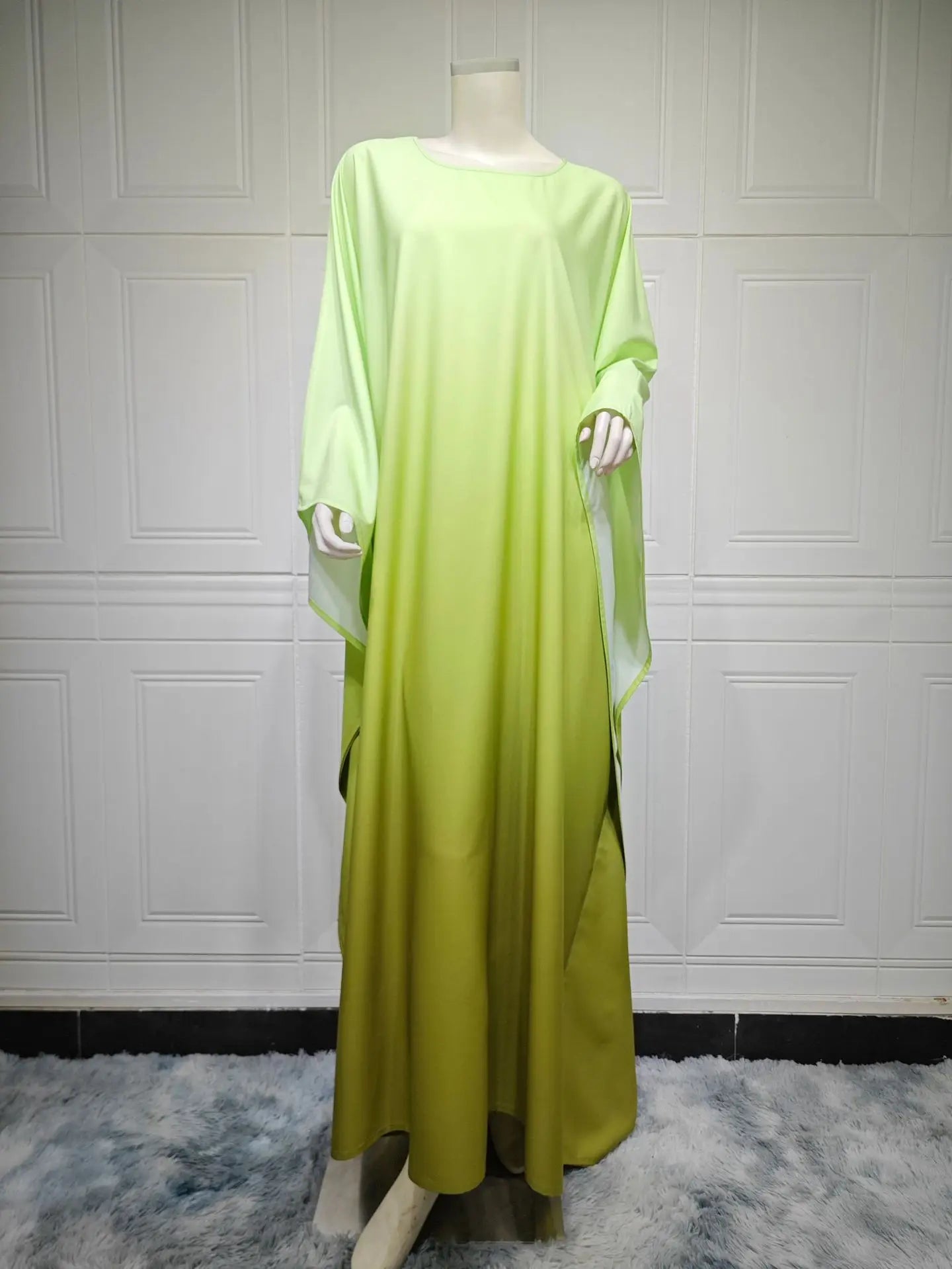 Morocco Eid Party Satin Bat Sleeve Muslim Women Abaya Long Maxi Dress Dubai Turkey Kaftan Arab Gown Islam Vestidos Jalabiya Robe 05 Yellow One Size