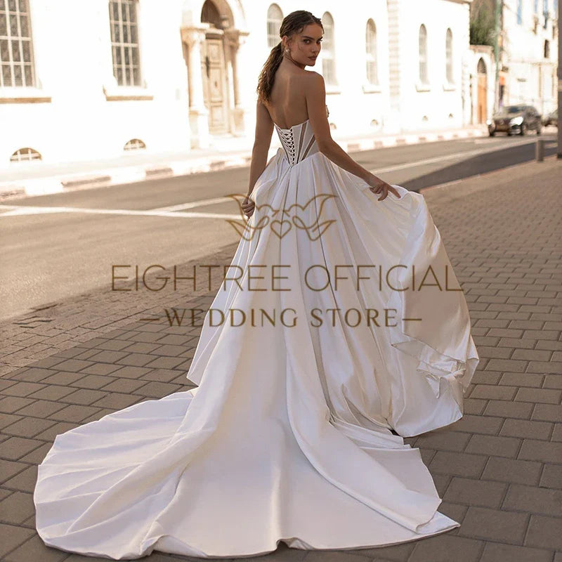 Eightree White A-Line Wedding Dresses Sweetheart Side Slit Wedding Gowns Boho Bridal Prom Dress bestidos de novia Customsized