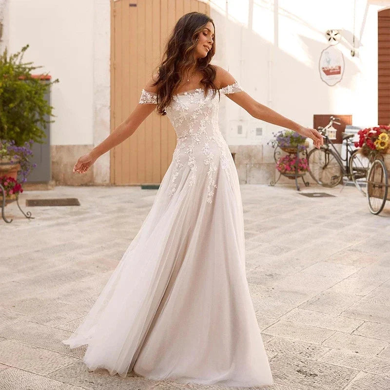 Graceful Wedding Dresses For Women A-Line Bridal Gowns Lace Appliques Off The Shoulder Elegant Robes Vestidos De Novia