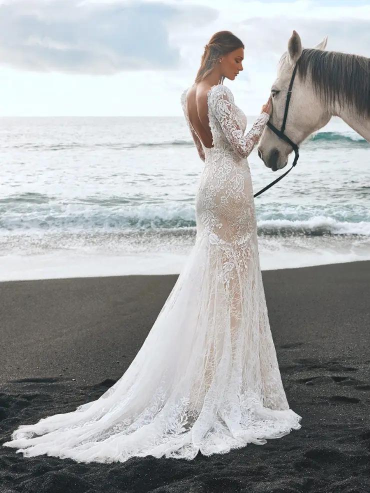 Sexy Lace Bodycon Mermaid Wedding Dresses Backless Long Sleeves Elegant Boho Bridal Gowns Custom Color robe de mariée