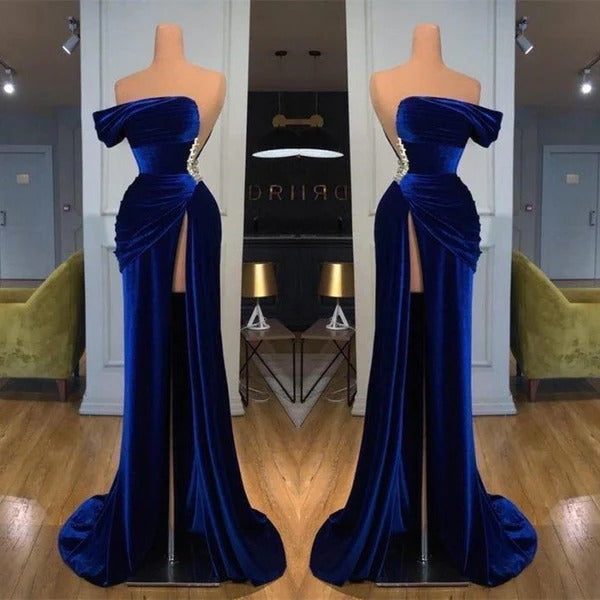 Sexy mermaid backless sleeveless side slit pleats and floor cocktail ball party Elegant lady formal luxury evening dress