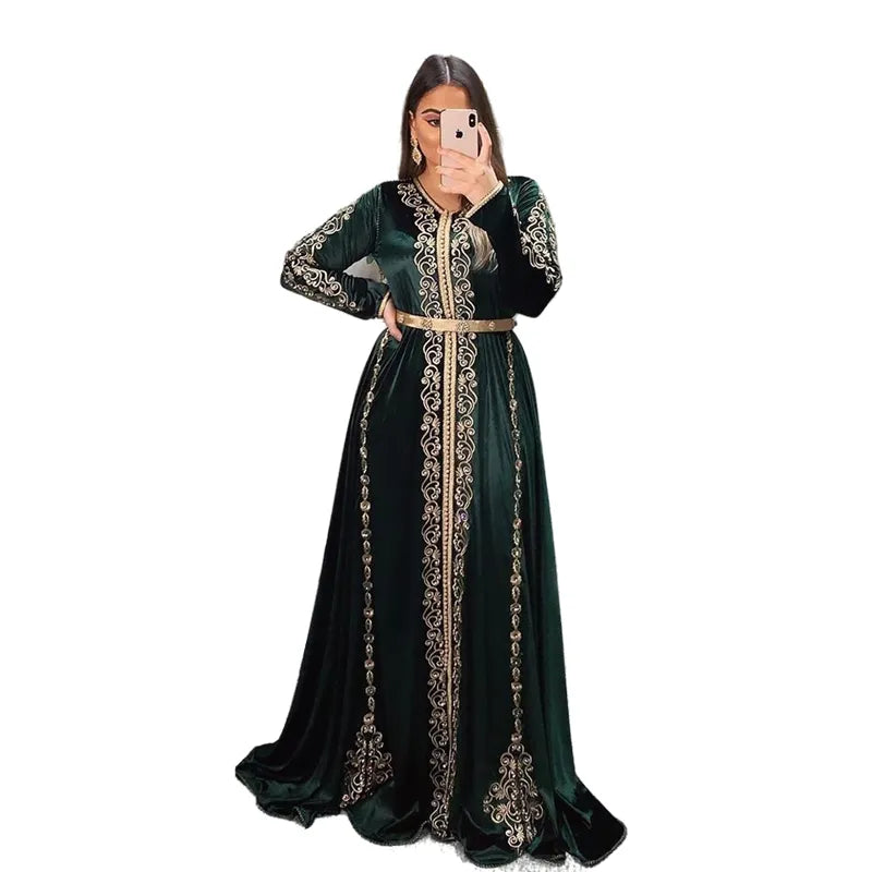 Delicate Long Sleeves Moroccan Kaftan Formal Evening Dresses New Arrival V-Neck Arabic Muslim Special Occasion Dresses Prom