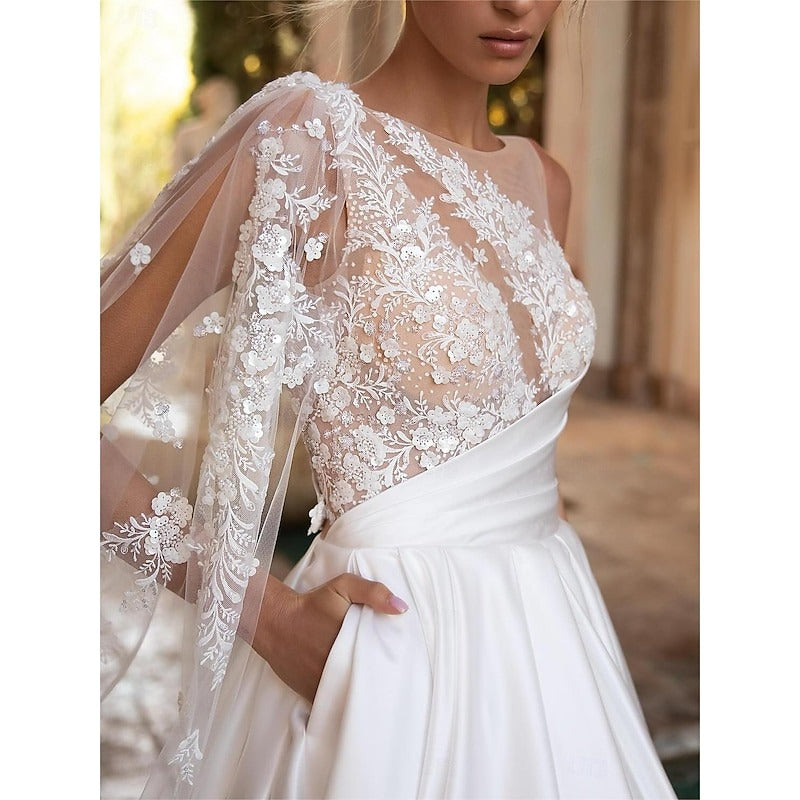 Exquisite Off Shoulder Beach A-Line Fluffy Wedding Dresses Sexy Backless Lace Backless Sweep Train Bridal Gowns