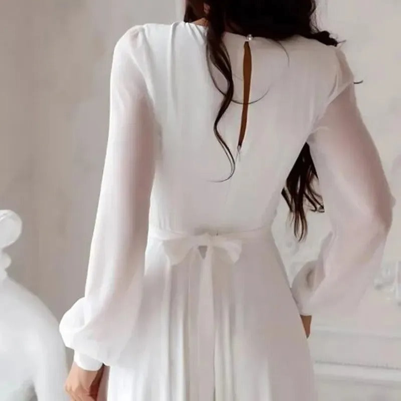 Luxury Store Chiffon Wedding Dresses White Dresses Womens A-Line vestidos boda playa Elopment Full Sleeves Vestido De Novia