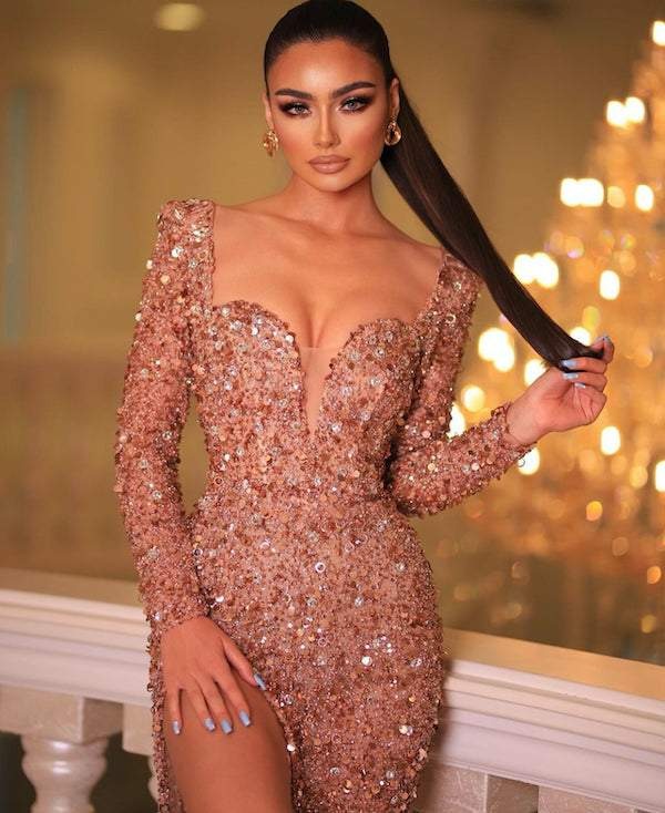 Sparkling Crystal beaded Luxury Mermaid Evening dress Sexy sweetheart side slit with floor length elegant ball party dress