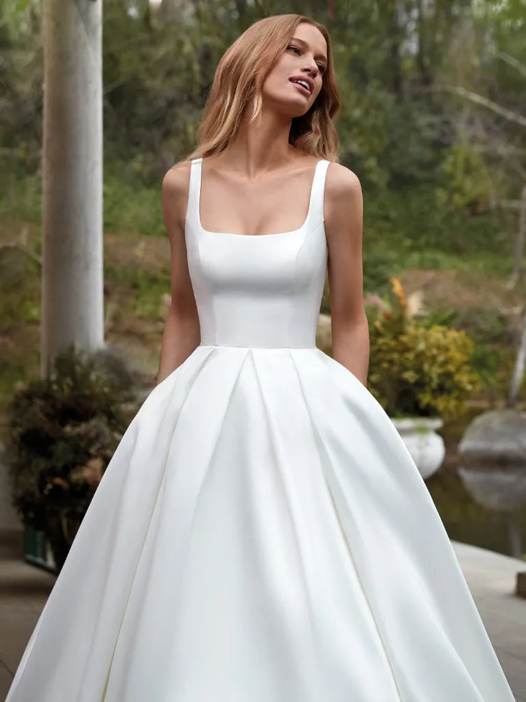 PERFECT Simple Square Collar A-Line Wedding Dresses Elegant Sleeveless Backless Bridal Gowns Satin Custom Made Robe De Mariée White