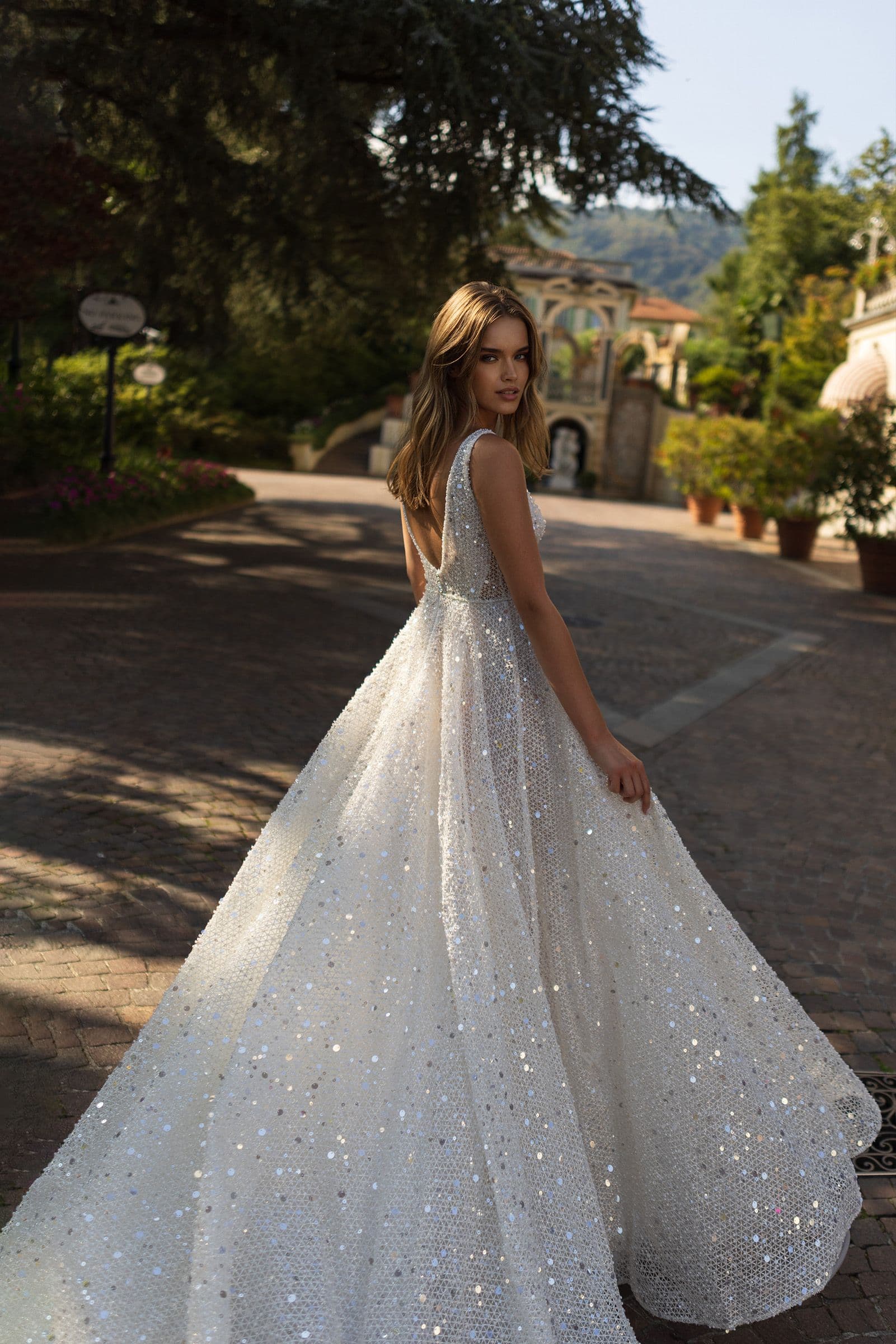Long Wedding Dress A Line Shiny Glitter Tulle Bride Dresses Floor Length Vestido de novia