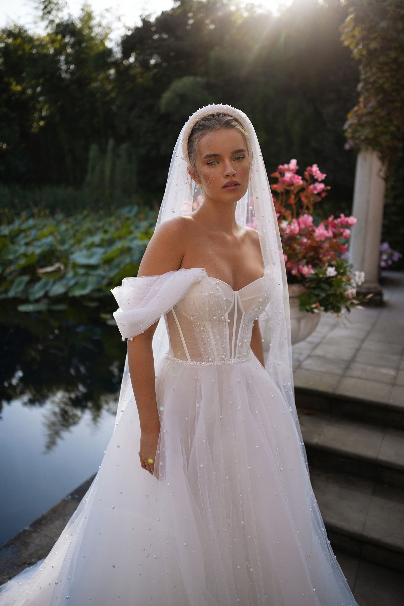 Charming Off the Shoulder Wedding Dresses for Women A-line Pleat V-neck Beads Lacing Up