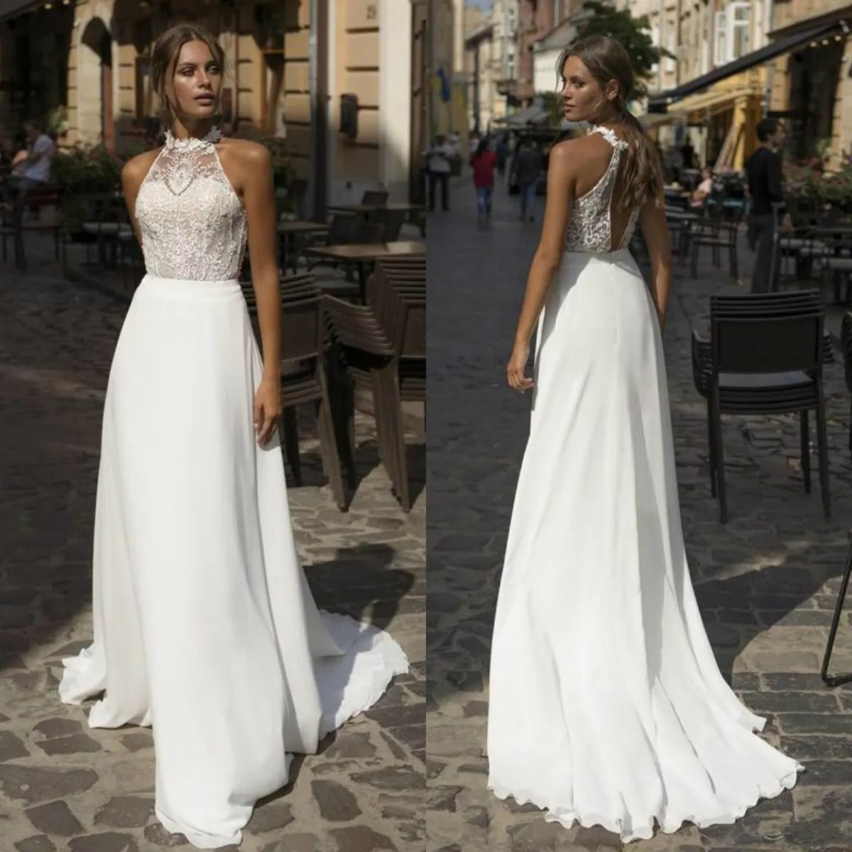 PERFECT Bohemian Chiffon Wedding Dresses For Women Simple O-Neck Backless Sleeveless A-Line Bridal Gowns Beach Custom Made