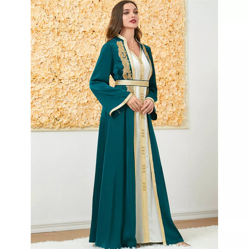 Muslim Fashion Two Piece Jilbab Robe Appliques Winter Abaya And Vest Long Dress Overgarments Islamic Women Moroccan Caftan