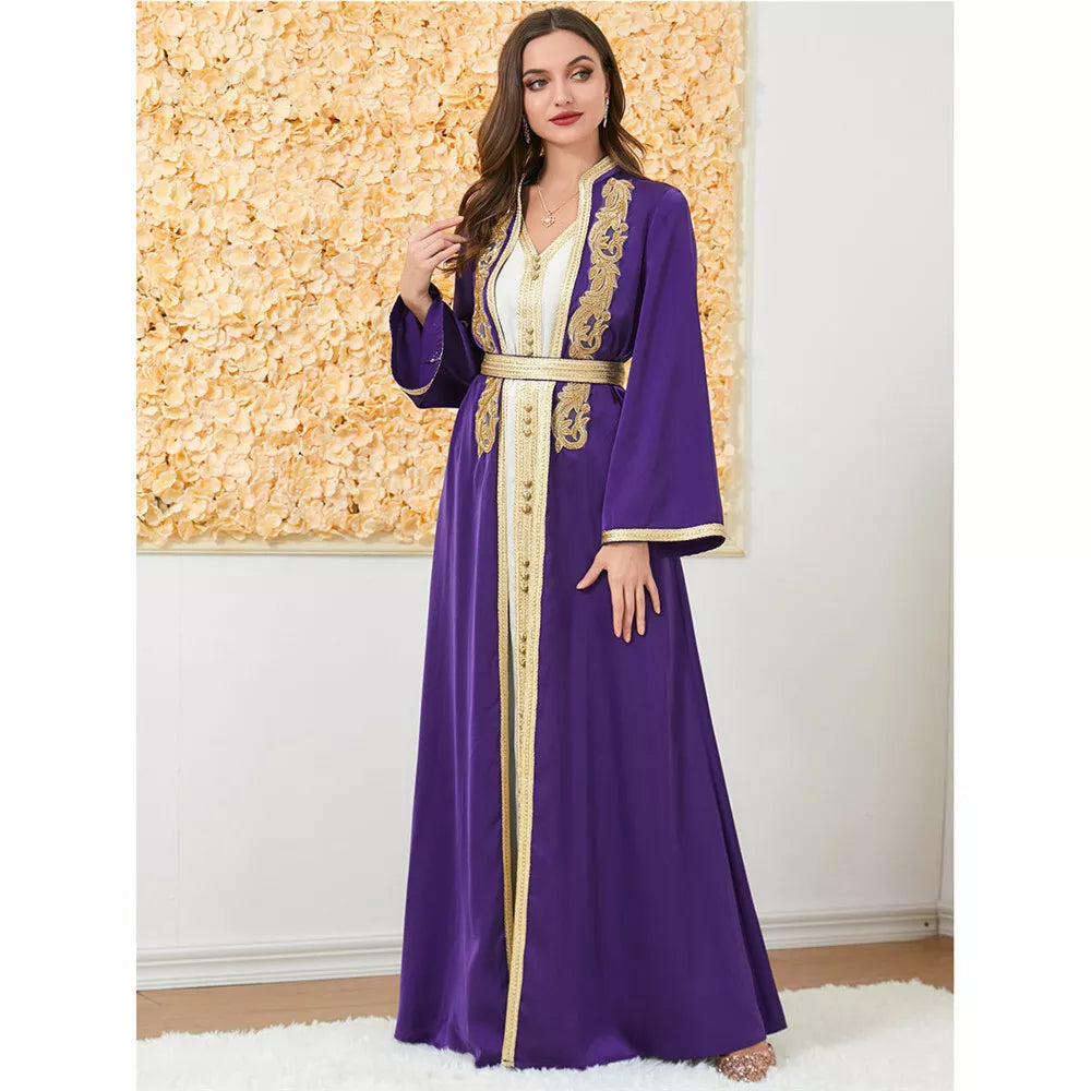 Muslim Fashion Two Piece Jilbab Robe Appliques Winter Abaya And Vest Long Dress Overgarments Islamic Women Moroccan Caftan