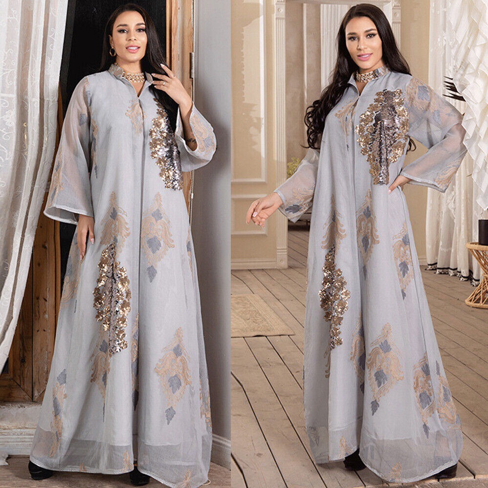 Dubai Fashion Mesh Sequins Embroidery Evening Party Gown Jalabiyat Saudi Arab Casual Robe African Women Caftan Clothing